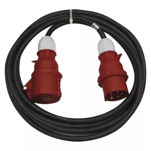 3 fázový venkovní prodlužovací kabel 20 m / 1 zásuvka / černý / guma / 400 V / 2,5 mm2